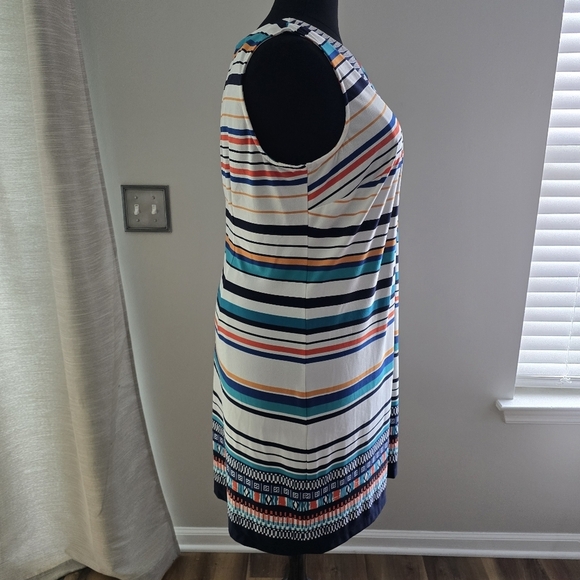 Madison Leigh Women's Plus Stripe V Neck Blue Orange Midi Dress Size 18W - Picture 4 of 5